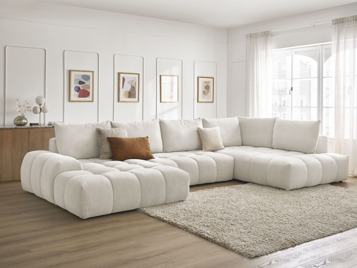 Bobochic Everest Wohnlandschaft, 6 Kissen Strukturstoff Weiß Ecke links
