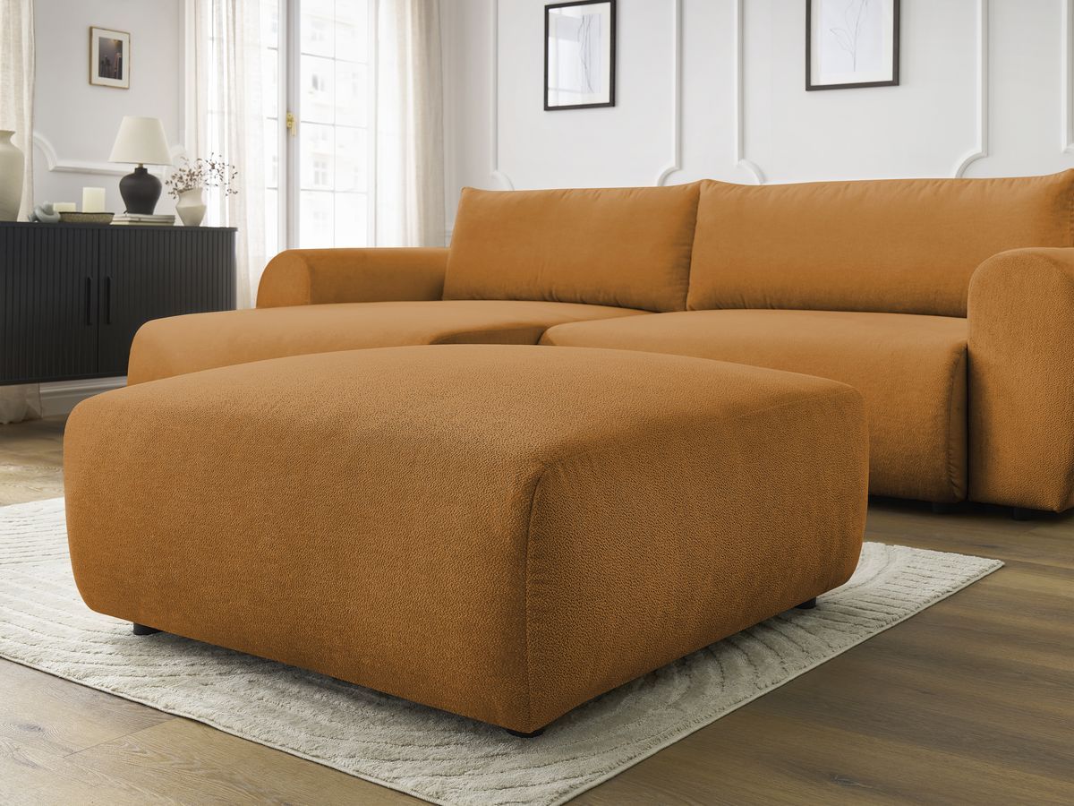 Bobochic Lucien Ecksofa mit Schlaffunktion und Bettkasten und Pouf 314 × 167 cm Stoff Gelb Ecke links