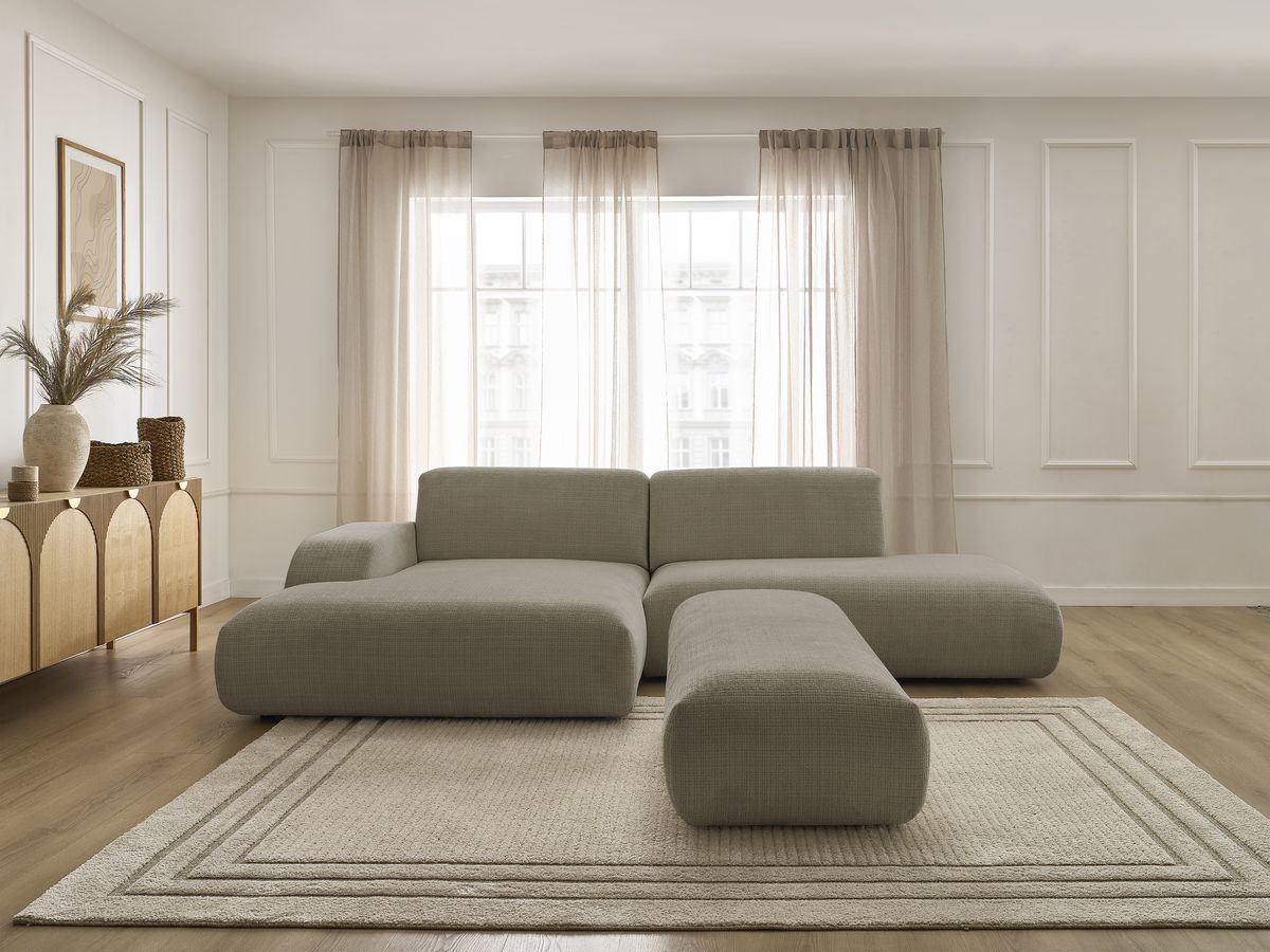 Bobochic Sirius Ecksofa mit Pouf 300 × 170 cm Strukturstoff Taupe Ecke links