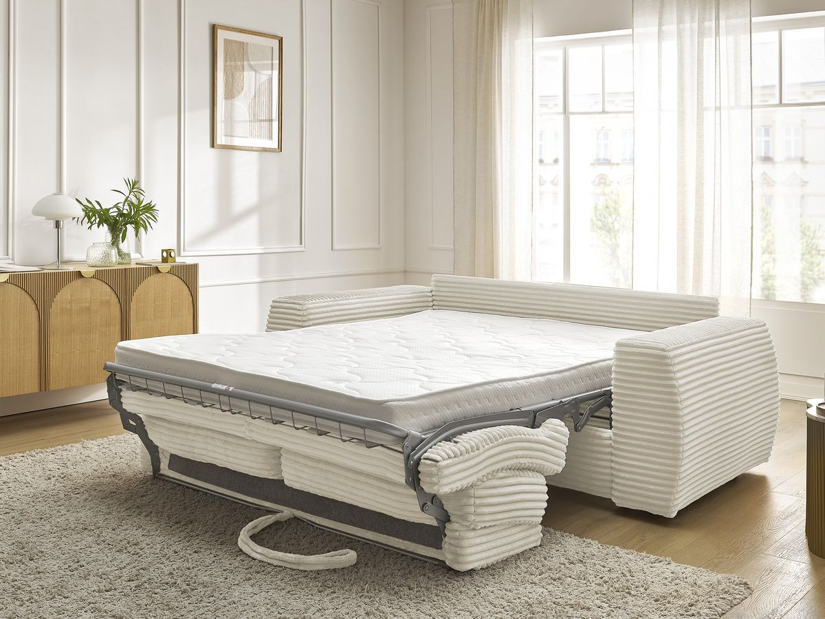 Bobochic Hugo Schlafsofa 3-Sitzer Cordsamt Beige, Liegefläche 140 × 190 cm