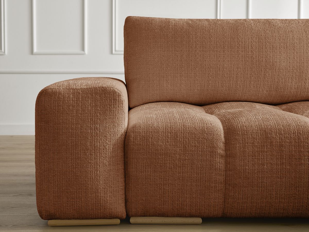 Bobochic Anakin Ecksofa mit Schlaffunktion und Bettkasten, 2 Kissen Strukturstoff Orange