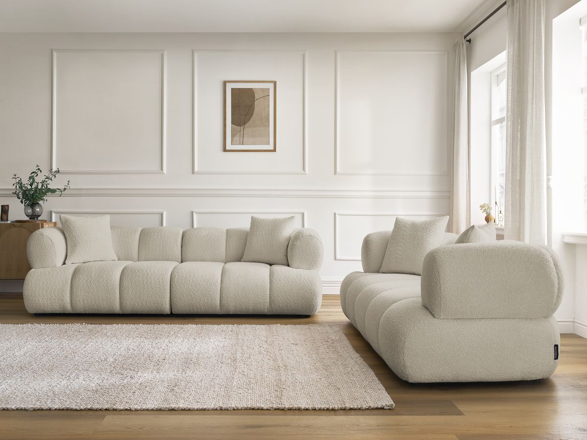 Bobochic Pamira Sofa 5-Sitzer Bouclé-Stoff Beige