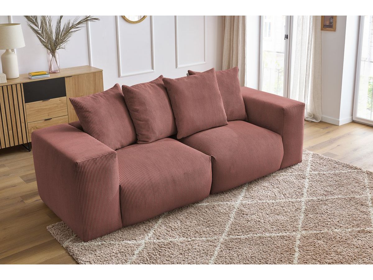 Bobochic Voltaire Sofa 3-Sitzer 248 × 100 cm Cordsamt Rosa
