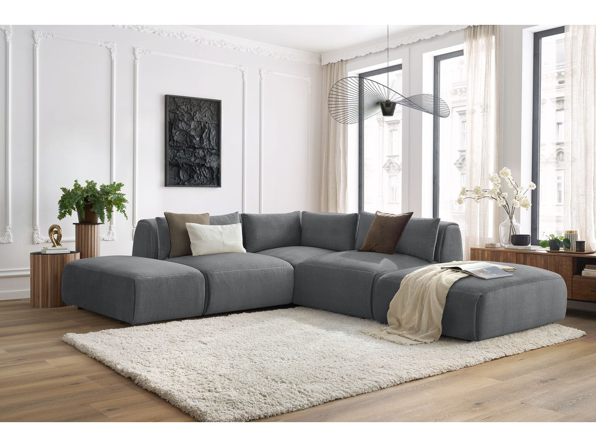 Bobochic Jeanne Ecksofa 271 × 300 cm Samt Dunkelgrau
