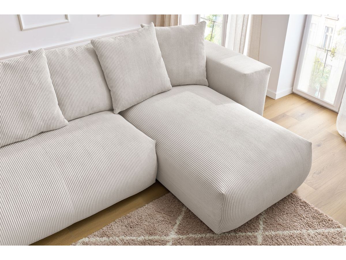 Bobochic Voltaire Wohnlandschaft mit Pouf 356 × 214 cm Cordsamt Beige Ecke rechts