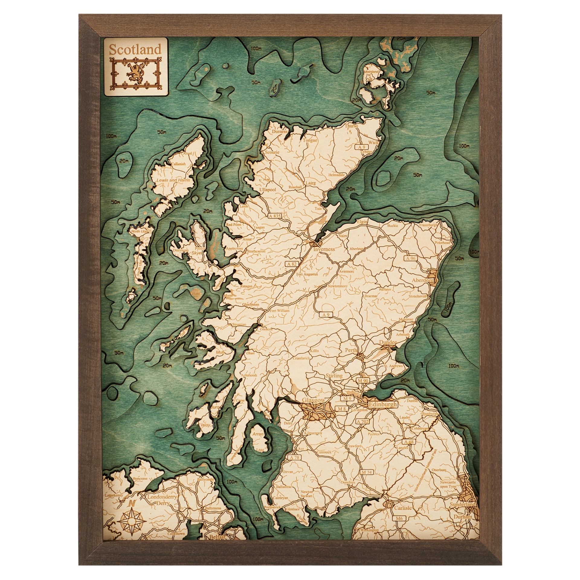 Cutting Brothers 3D Holz-Wandkarte Schottland mit Whisky Dest. 40.5x30.5 cm