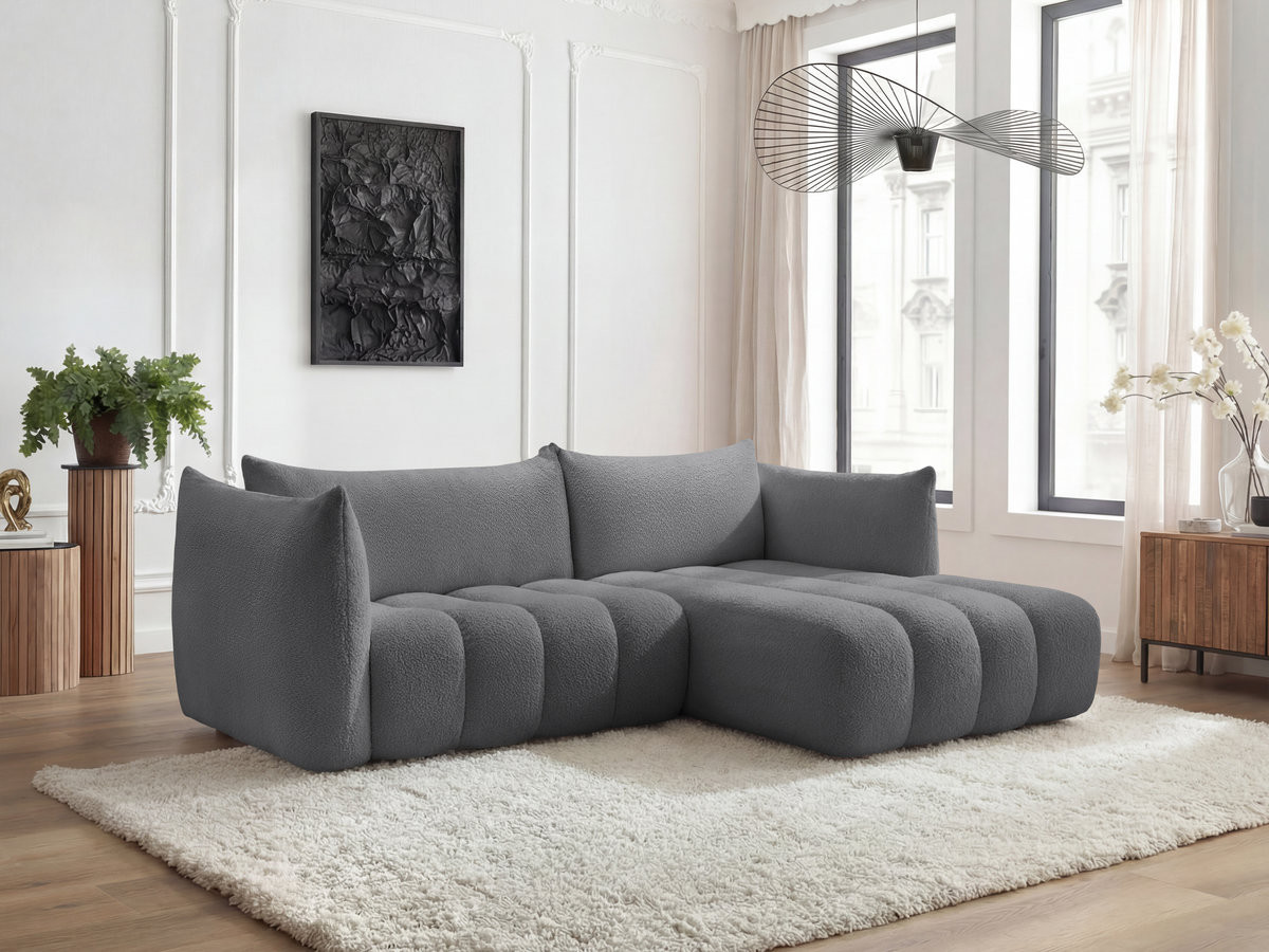 Bobochic Azra Ecksofa 262 × 178 cm Bouclé-Stoff Dunkelgrau Ecke rechts