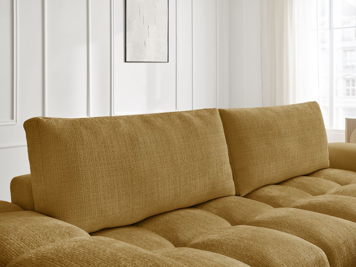 Bobochic Anakin Schlafsofa 3-Sitzer mit Bettkasten und Pouf, 2 Kissen Strukturstoff Gelb
