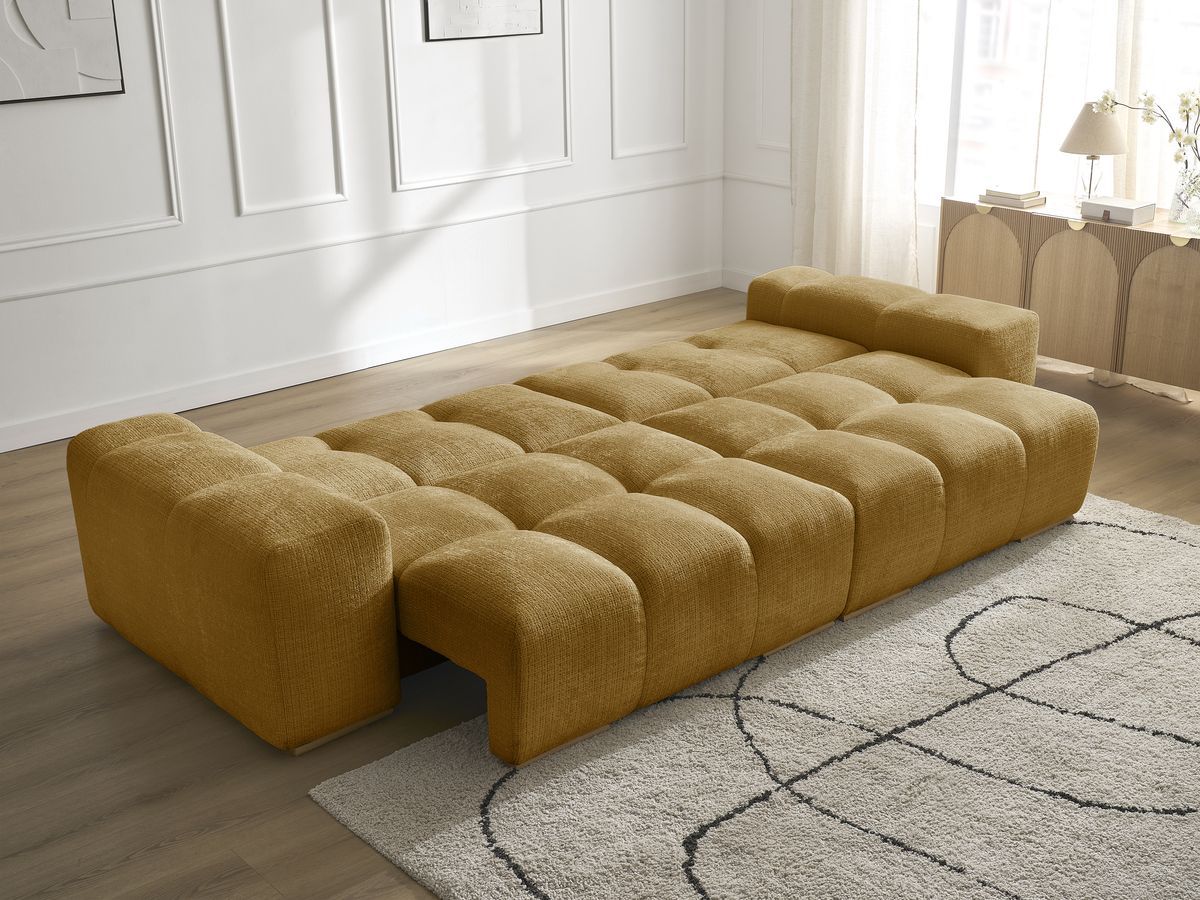 Bobochic Anakin Schlafsofa 3-Sitzer mit Bettkasten, 6 Kissen Strukturstoff Gelb