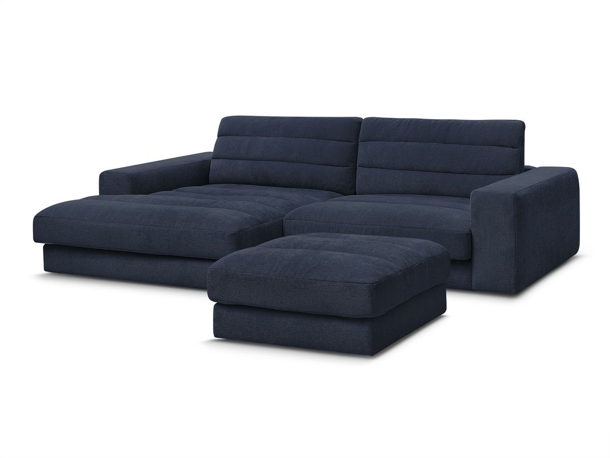 Bobochic Sierra Ecksofa mit Pouf Strukturstoff Dunkelblau Ecke links
