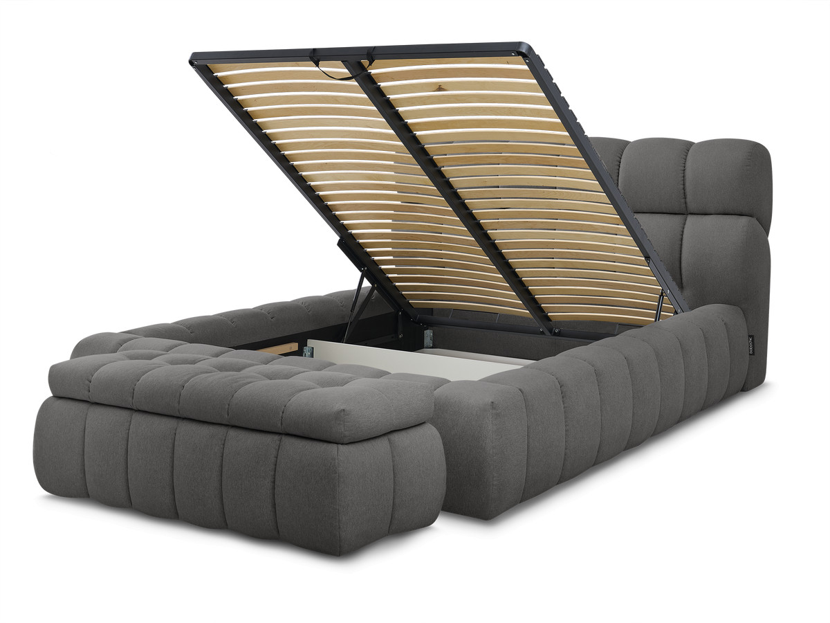 Bobochic Mont-blanc Polsterbett mit Bettkasten mit Bettbank Stoff Dunkelgrau, Liegefläche 160 × 200 cm