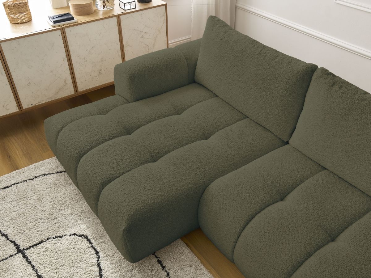 Bobochic Fuji Ecksofa mit Schlaffunktion und Bettkasten 292 × 160 cm Bouclé-Stoff Grün Ecke links