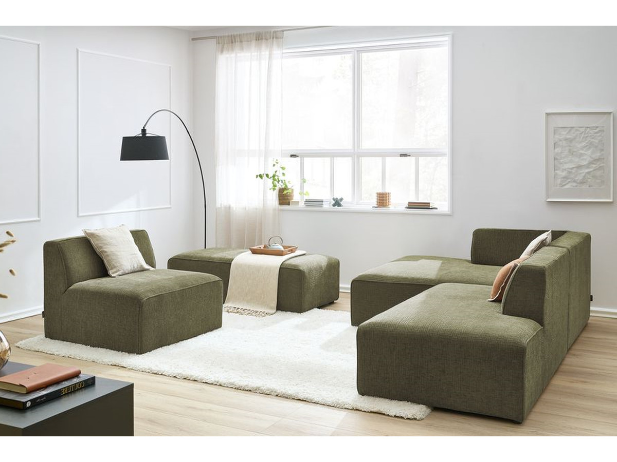 Bobochic Megeve Ecksofa mit Pouf Strukturstoff Grün Ecke links