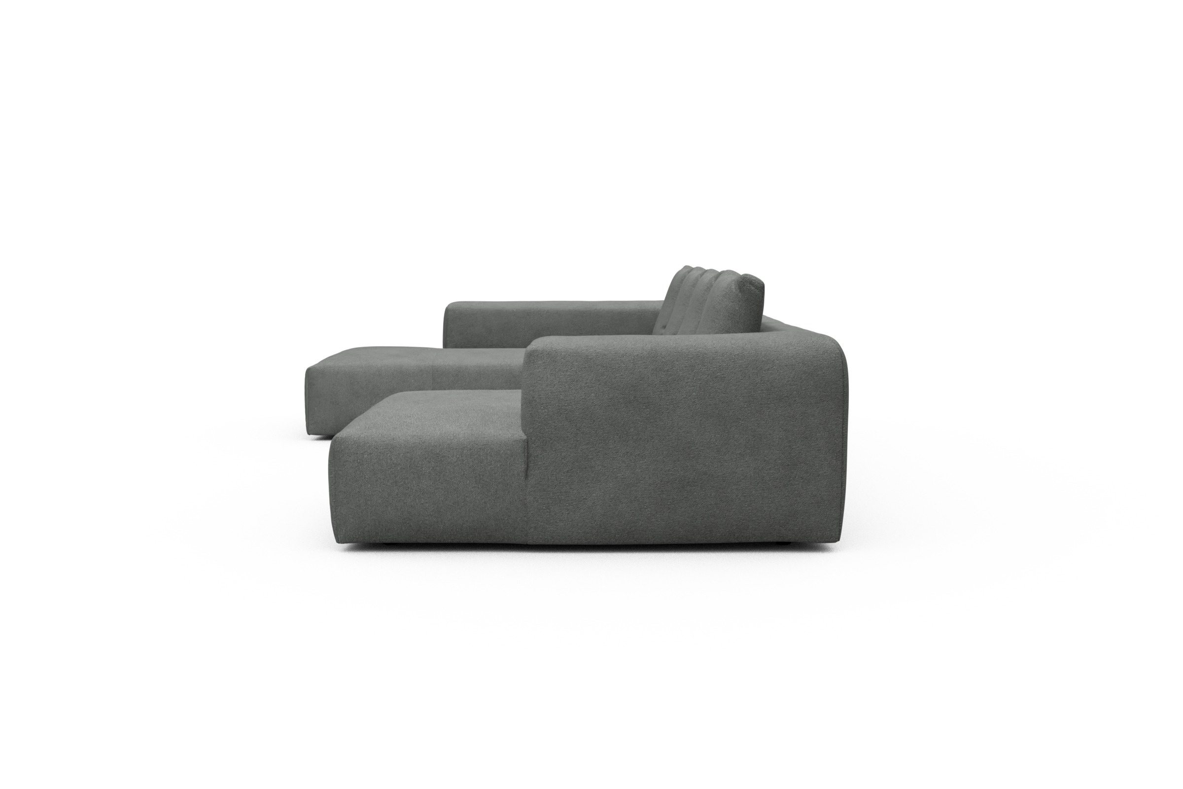 Wohnlandschaft Fred Relax-Ecke links mit 2-Sitzer und Chaiselongue rechts Boucle Skandi 533-Ash-Grey