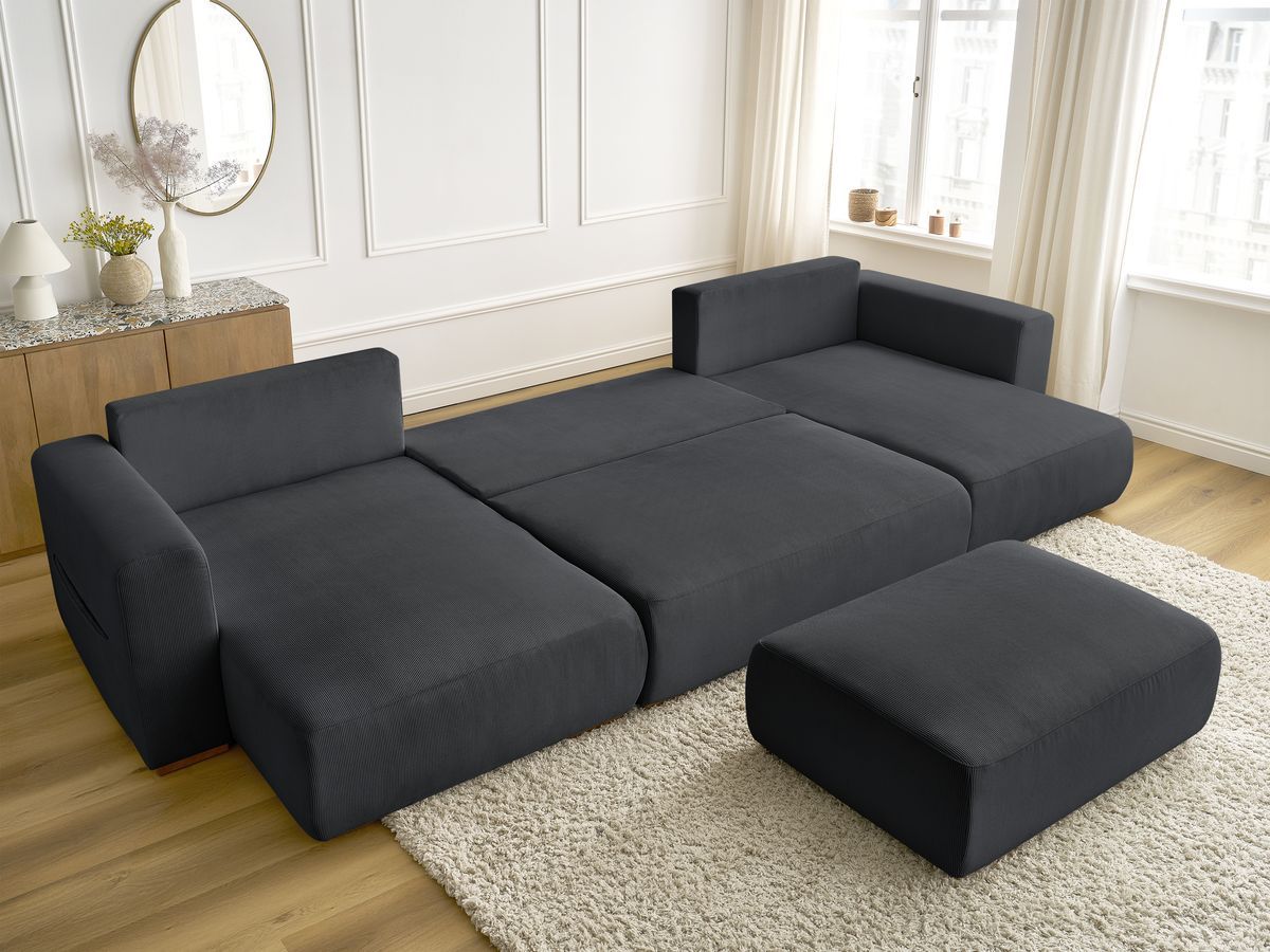 Bobochic Sidonie Wohnlandschaft mit Pouf Cordsamt Schwarz