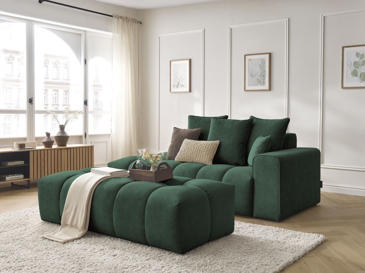 Bobochic Mont-blanc Sofa 5-Sitzer mit Pouf Samt Grün Armlehne rechts