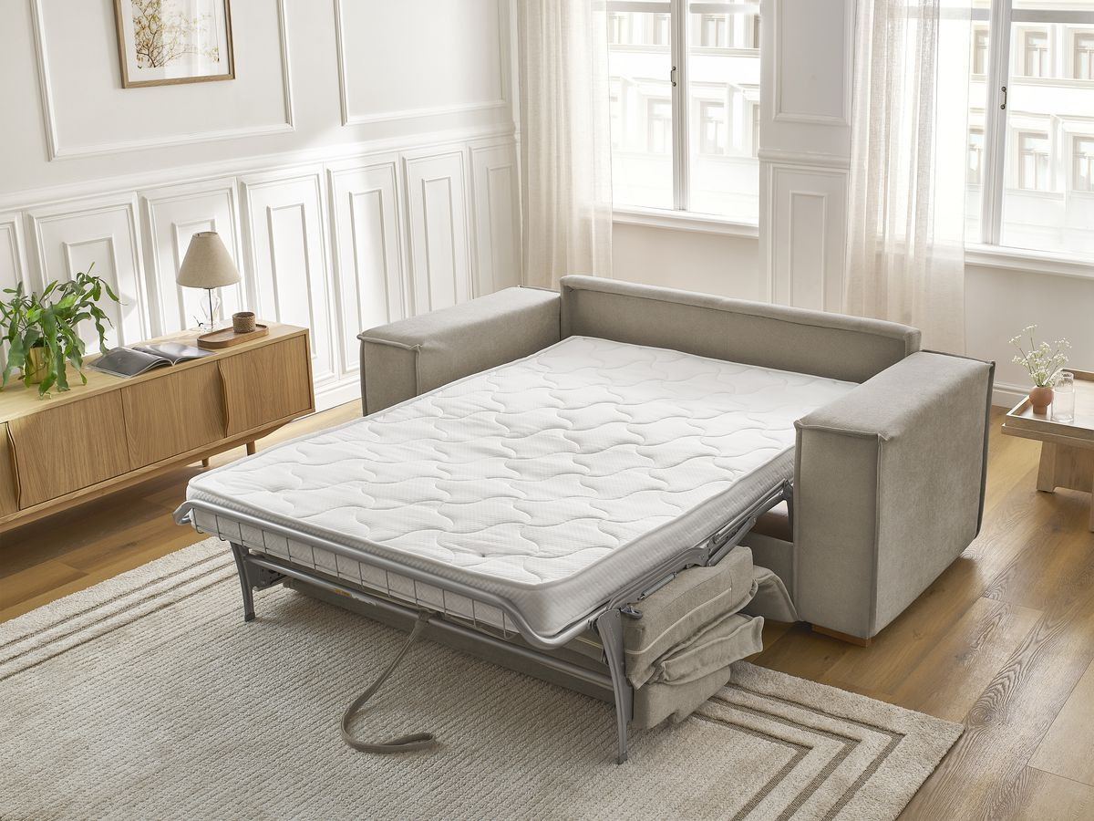 Bobochic Chelsea Schlafsofa 3-Sitzer Strukturstoff Taupe, Liegefläche 160 × 200 cm