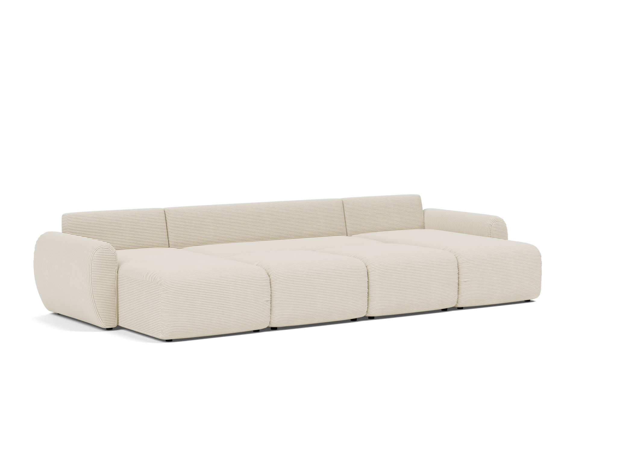 Schlafsofa Norum U-Form mit Curve-Armlehnen Kord Corduroy 594-Ivory