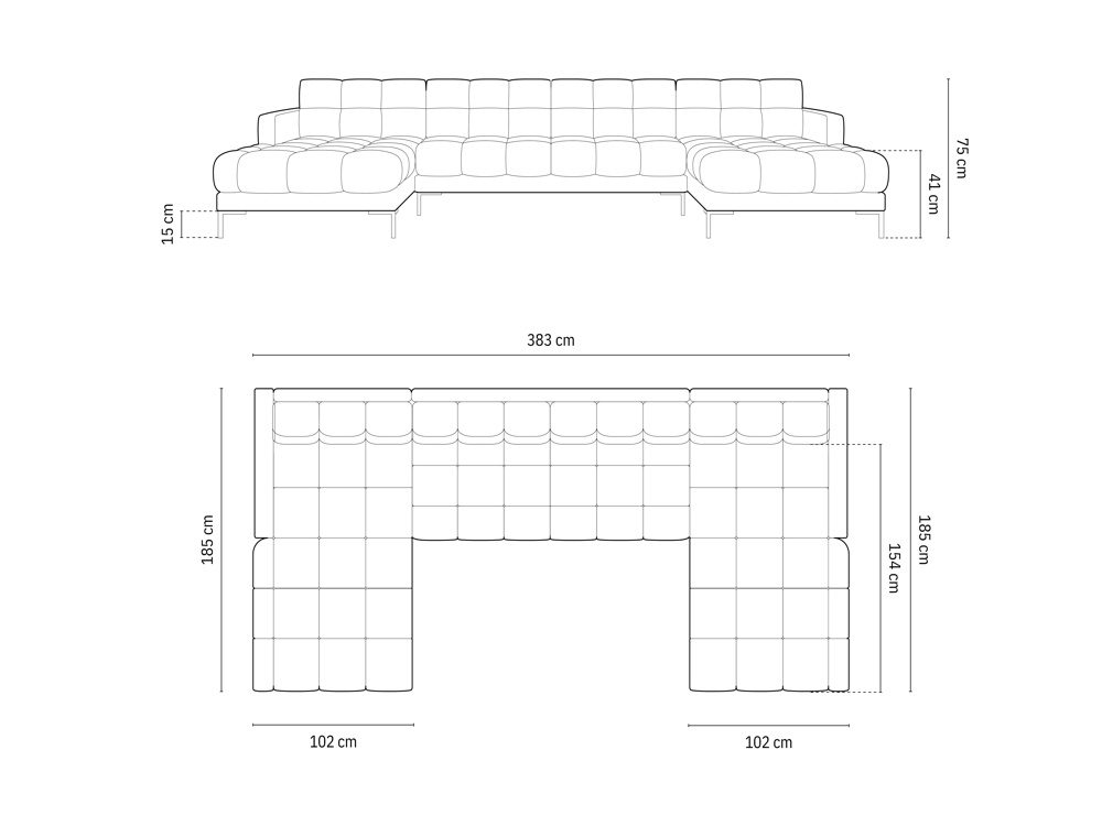 Cosmopolitan Design Panoramasofa Bali 7-Sitzer 383 cm Samt Bluvel Hellgrau Beine Gold