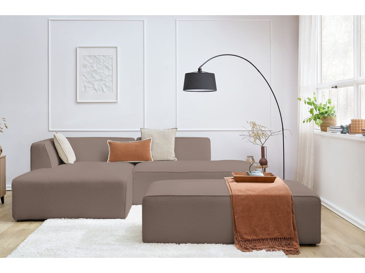 Bobochic Megeve Ecksofa mit Schlaffunktion und Pouf Bouclé-Stoff Braun Ecke links
