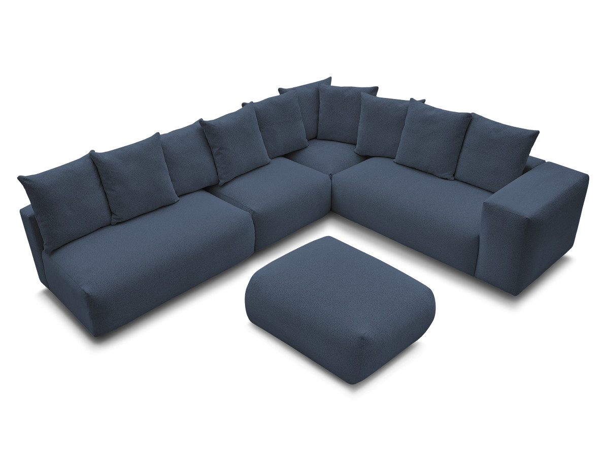 Bobochic Voltaire Ecksofa mit Pouf 322 × 268 cm Melange-Stoff Dunkelblau Ecke rechts