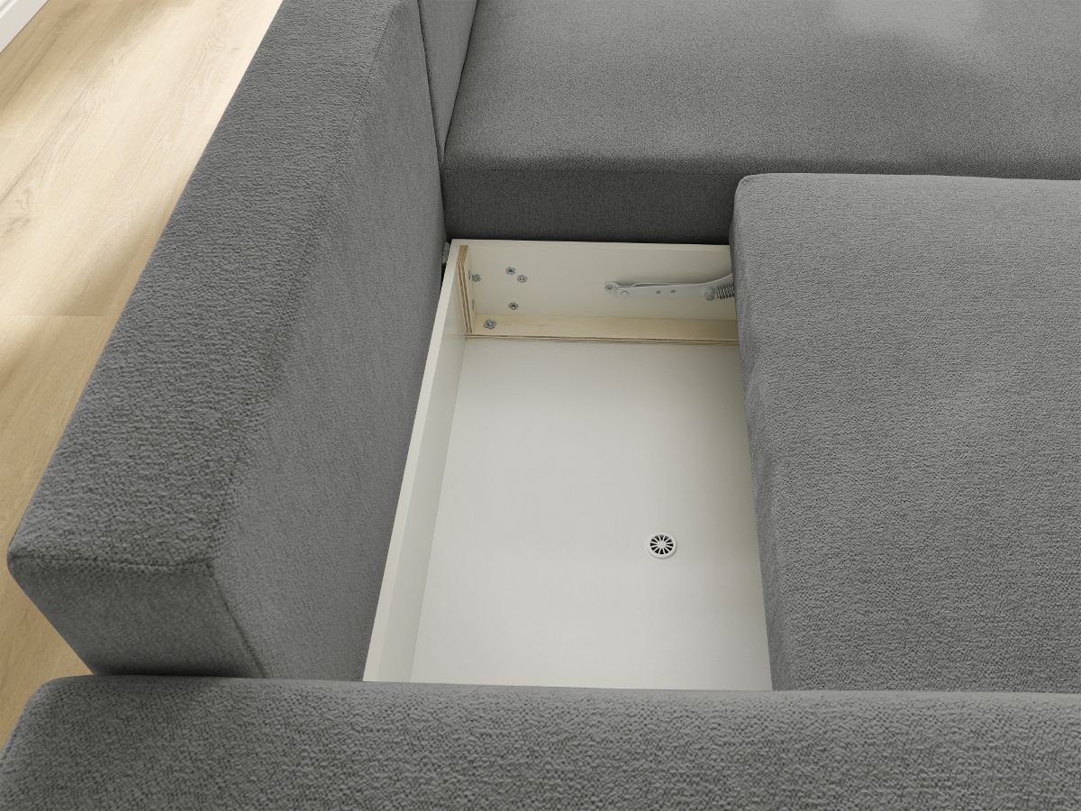 Bobochic Atilla Ecksofa mit Schlaffunktion und Bettkasten Melange-Stoff Dunkelgrau Ecke rechts