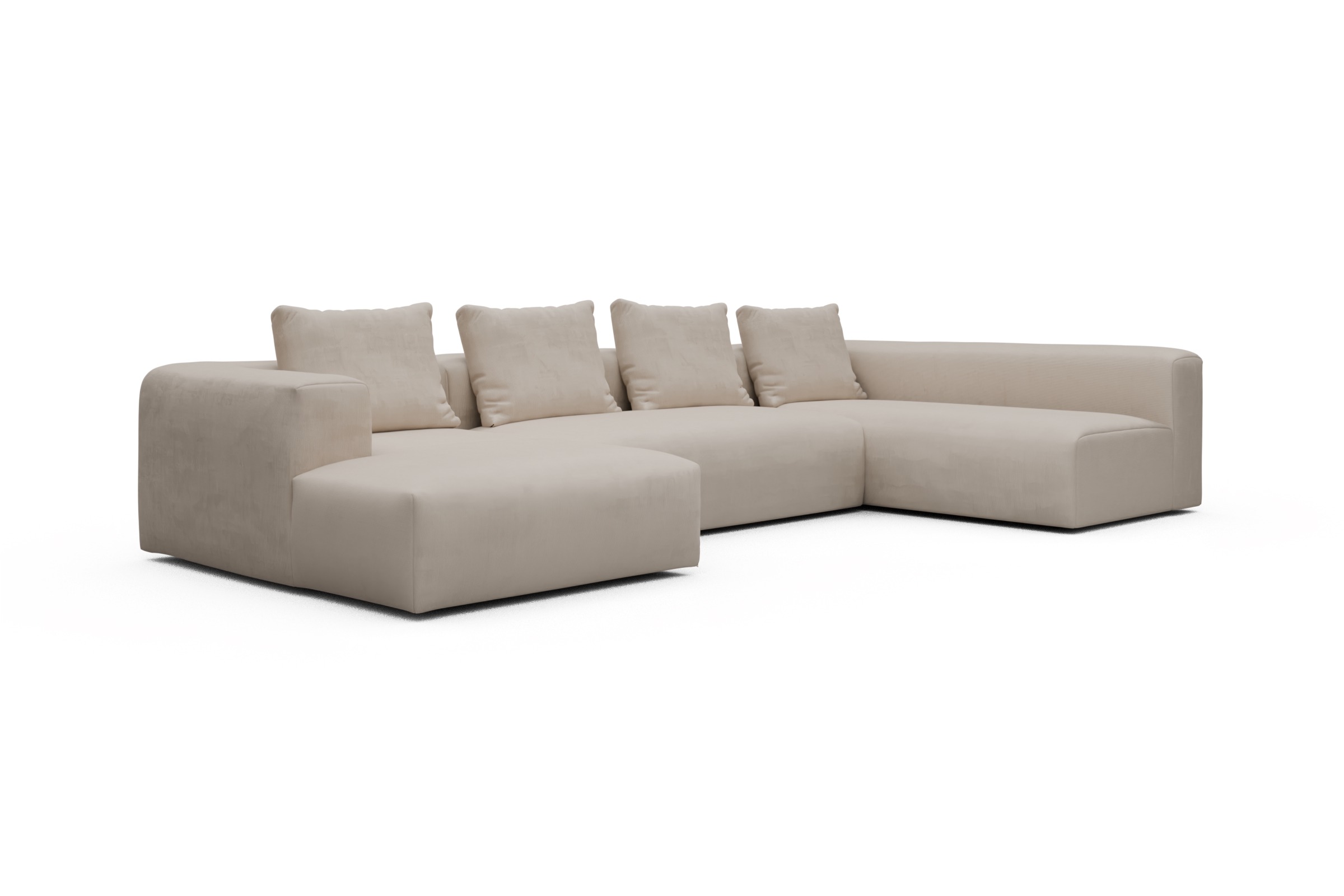 Wohnlandschaft Fred Chaiselongue links mit 2-Sitzer und lange Armlehne rechts Cordufine-Off-White
