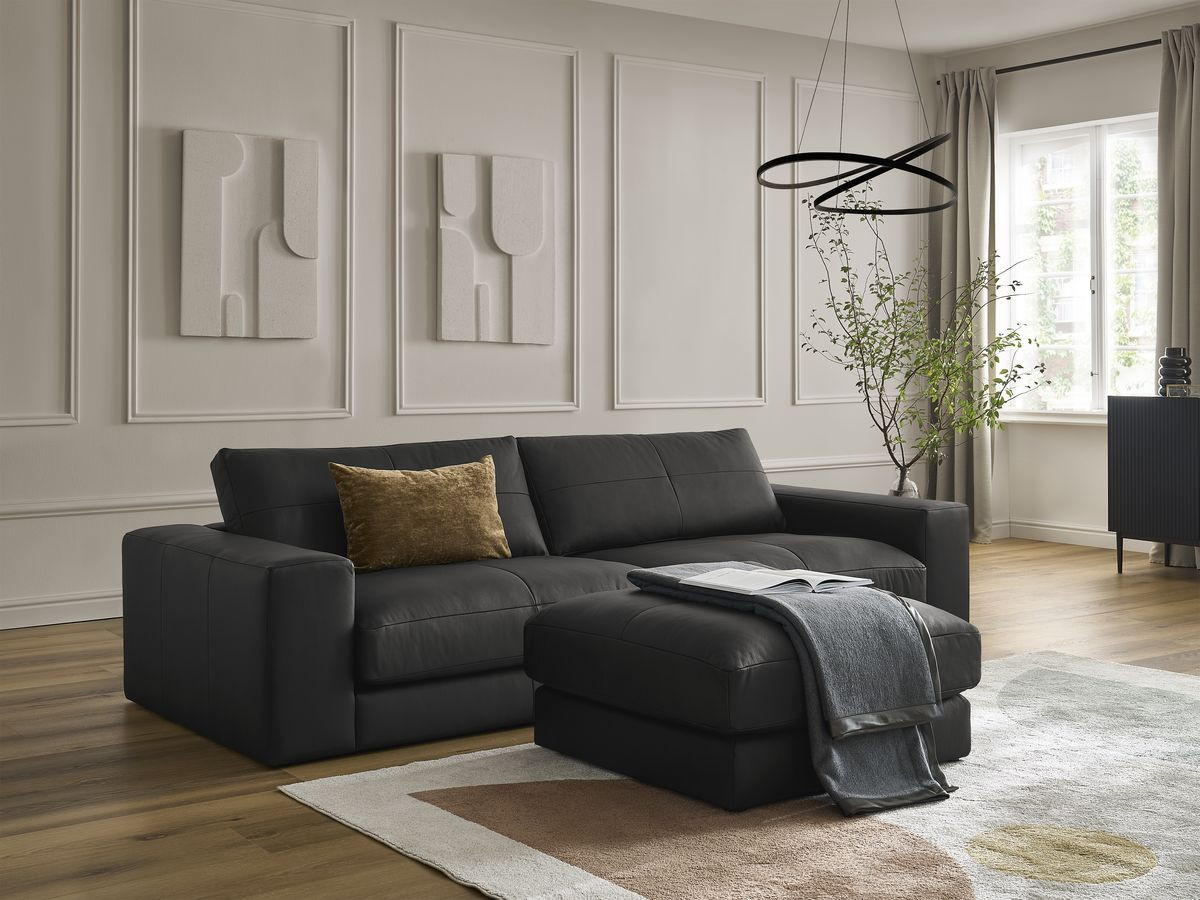 Bobochic Leonard Sofa 4-Sitzer mit Pouf 274 × 109 cm Leder Schwarz