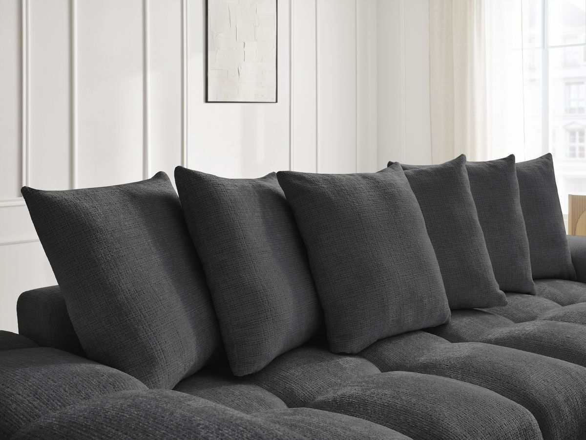 Bobochic Anakin Schlafsofa 3-Sitzer mit Bettkasten und Pouf, 6 Kissen Strukturstoff Schwarz