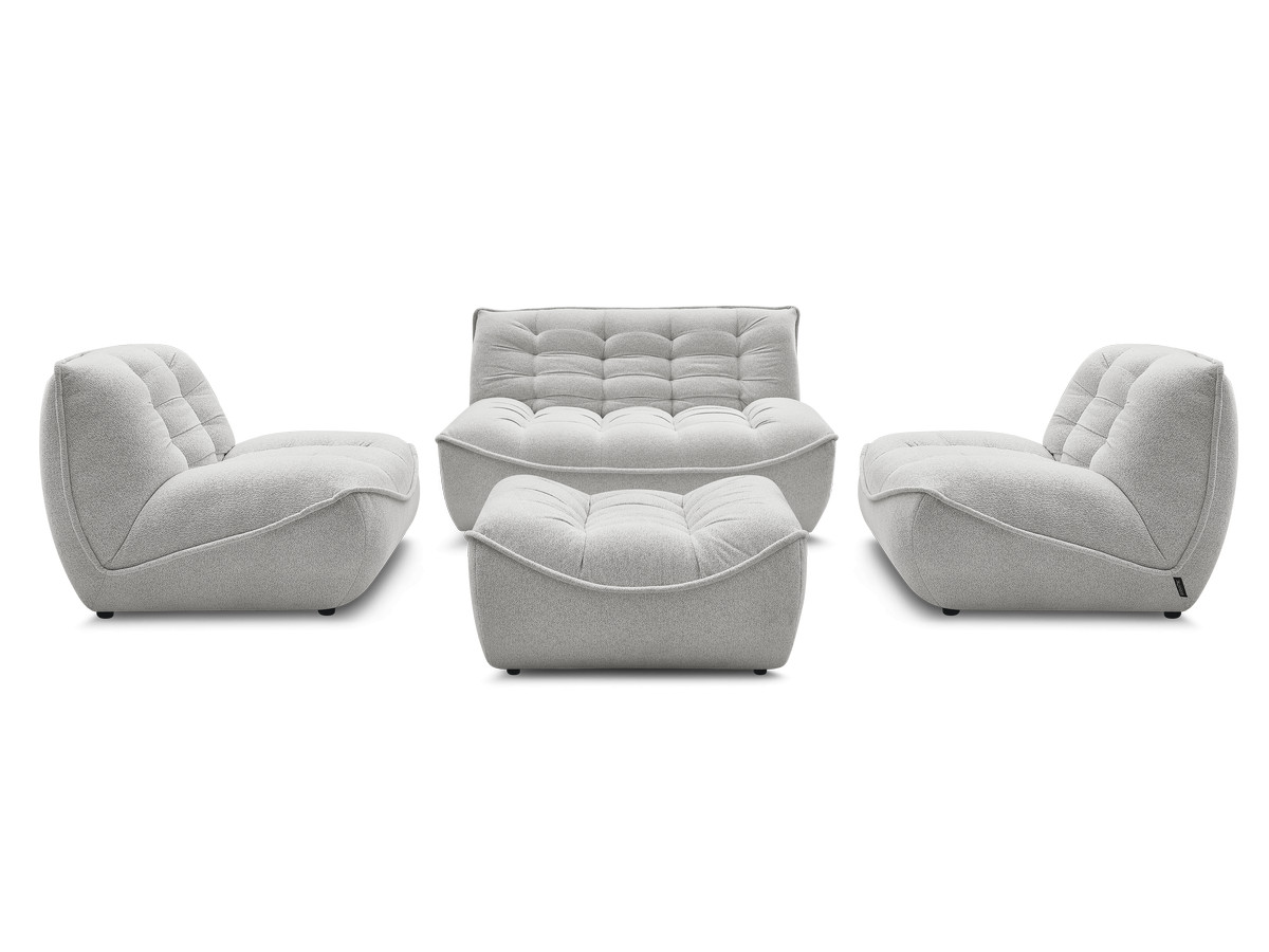 Bobochic Serena Sofa 4-Sitzer mit Pouf Melange-Stoff Hellgrau