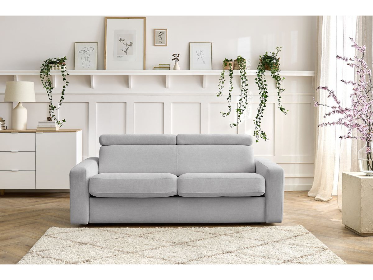 Bobochic Monaco Schlafsofa 3-Sitzer Stoff Hellgrau, Liegefläche 140 × 190 cm