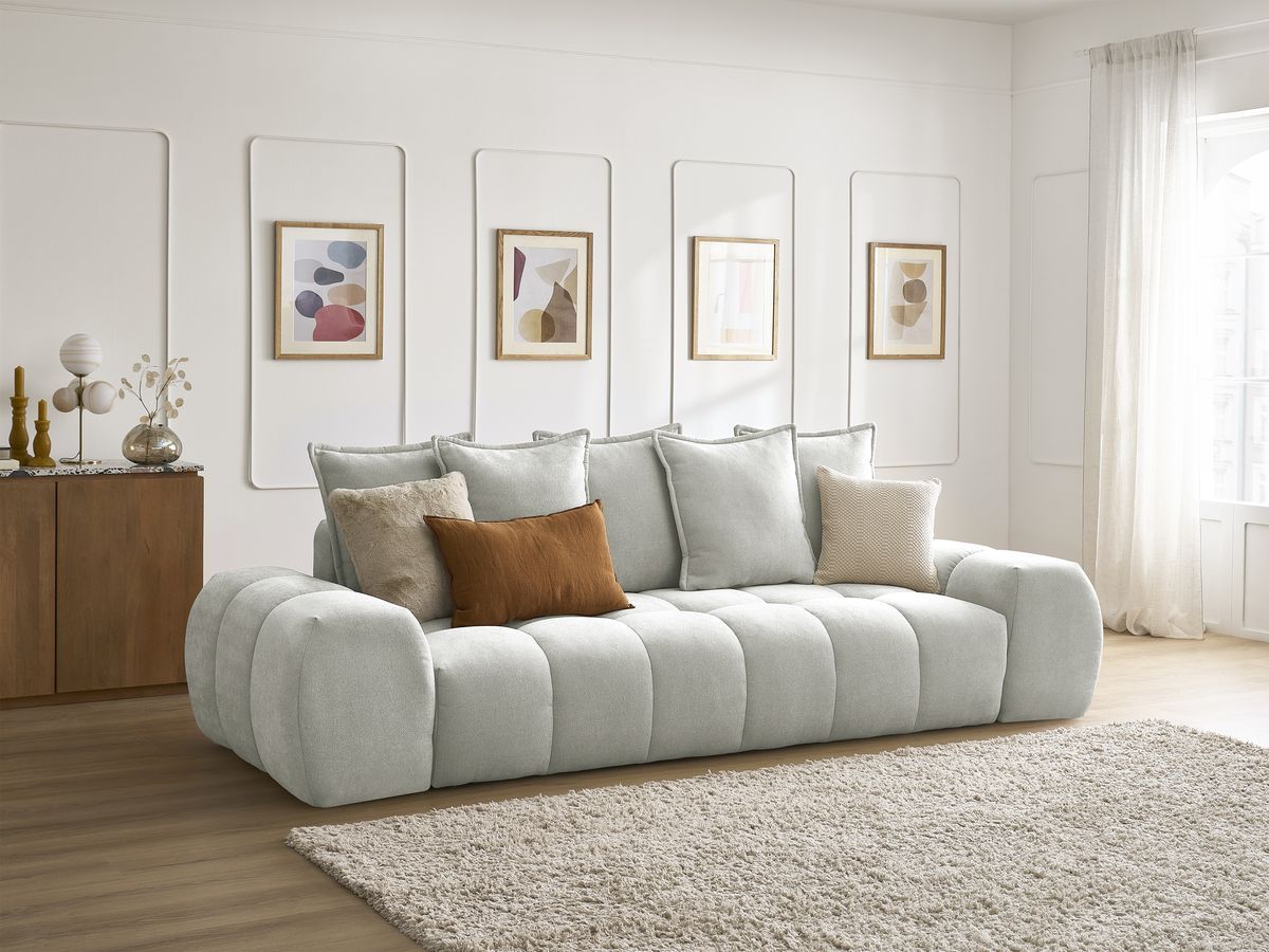 Bobochic Everest Sofa 3-Sitzer, 5 Kissen Strukturstoff Hellgrau