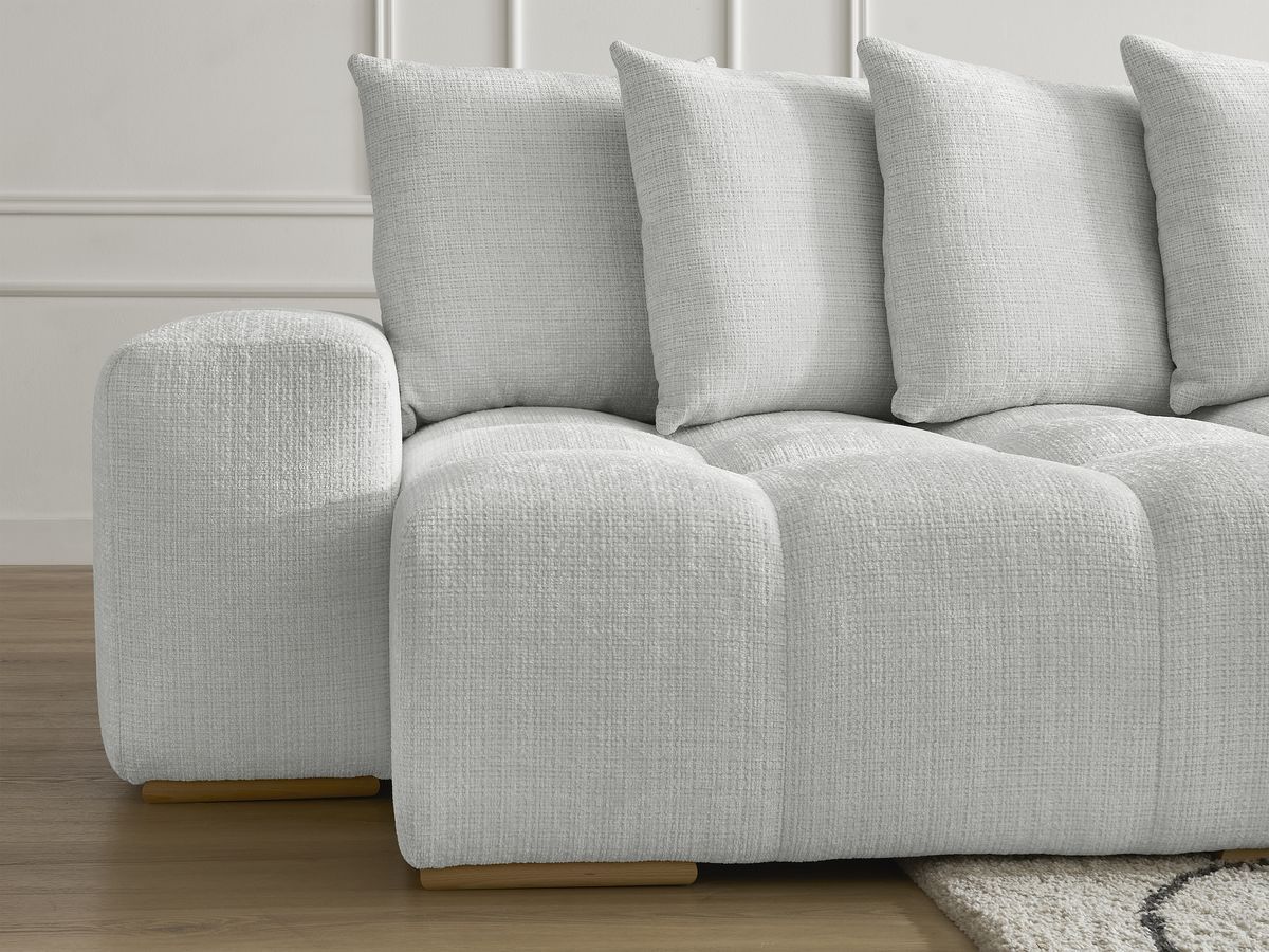 Bobochic Anakin Wohnlandschaft, Liegefläche 137 × 382 cm, 10 Kissen Strukturstoff Hellgrau