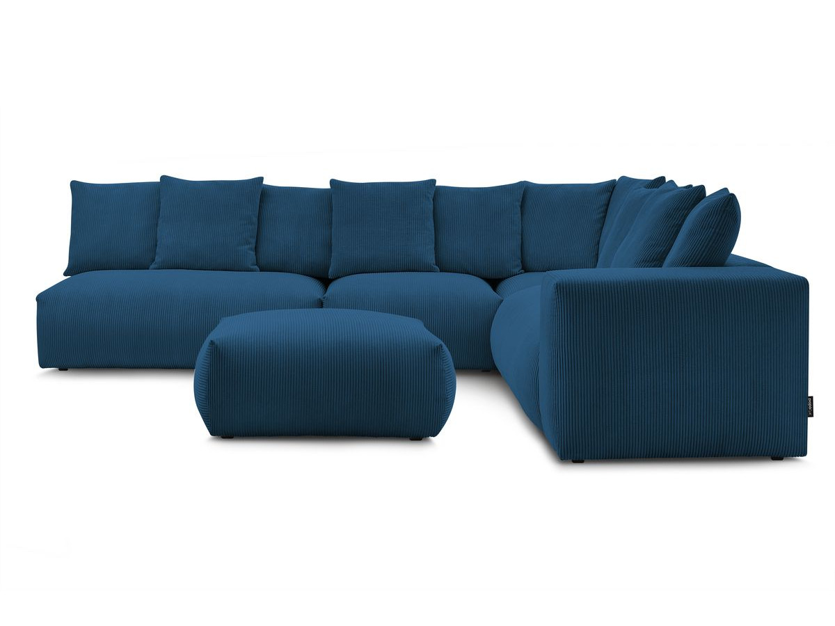 Bobochic Voltaire Ecksofa mit Pouf 322 × 268 cm Cordsamt Dunkelblau Ecke rechts