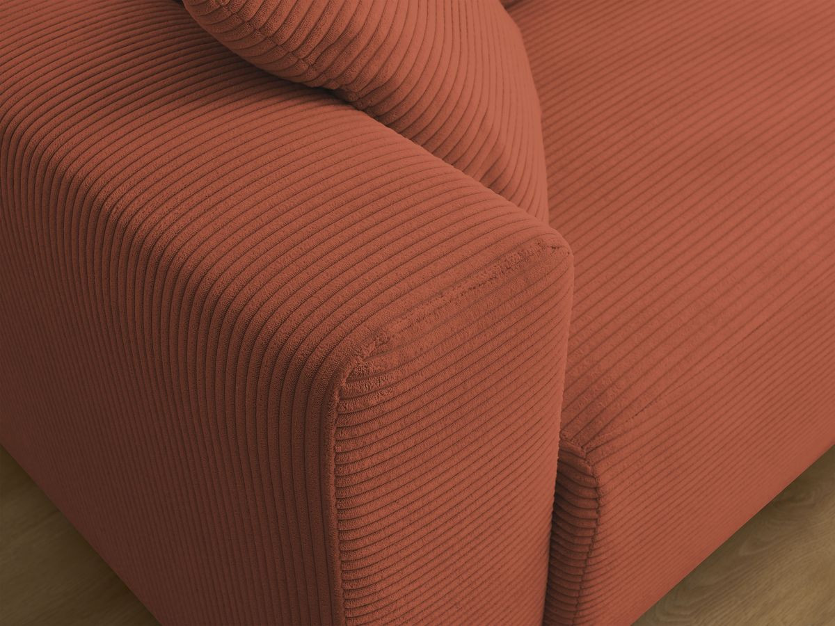 Bobochic Atilla Ecksofa mit Schlaffunktion und Bettkasten und Pouf Cordsamt Orange Ecke rechts