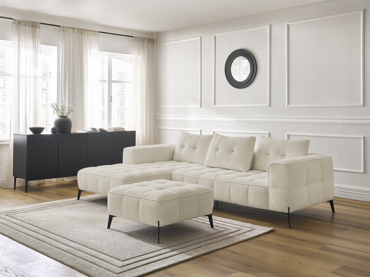 Bobochic Anis Ecksofa mit Pouf Bouclé-Stoff Beige Ecke links