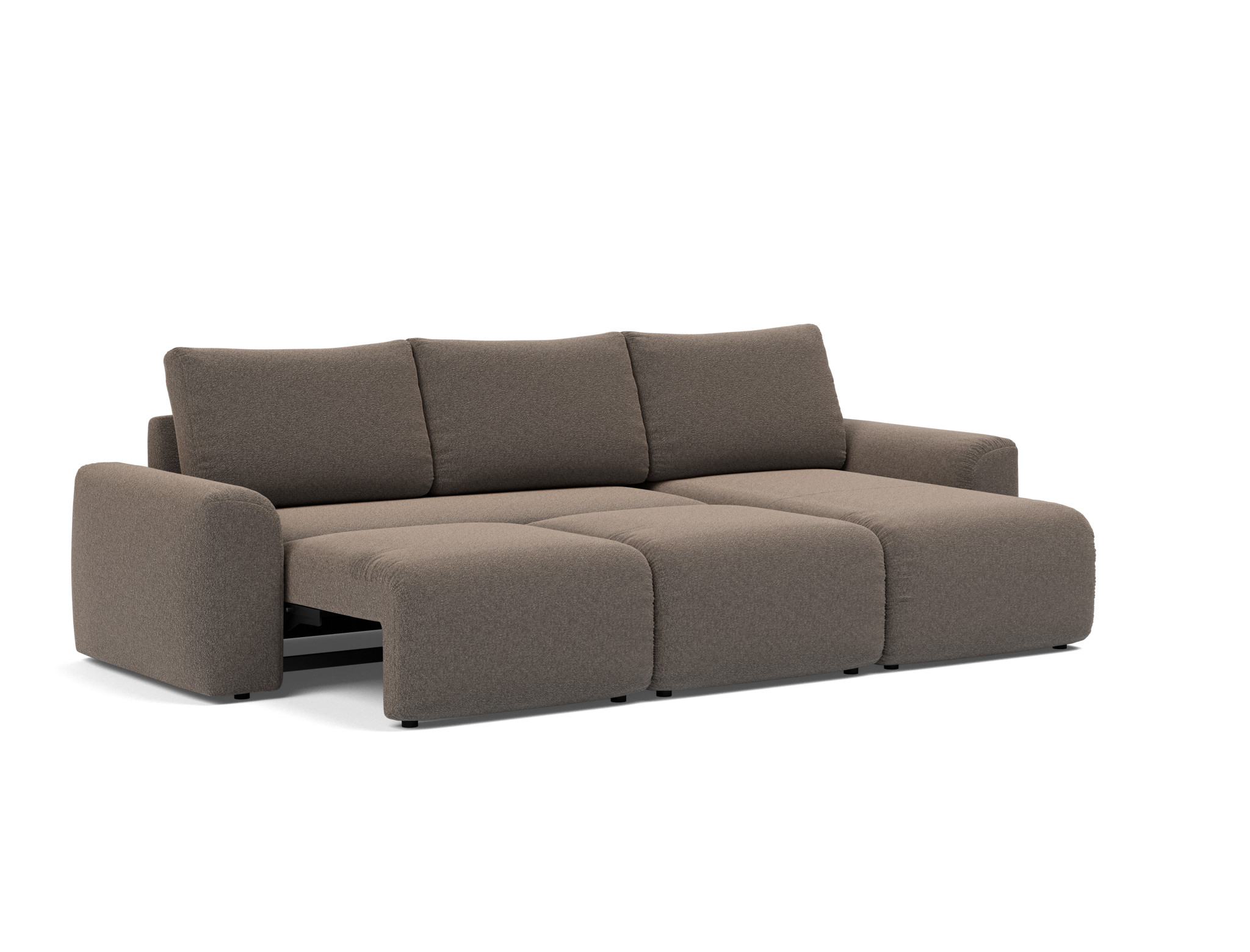 Schlafsofa Norum mit Chaiselongue und Chunky-Armlehnen Boucle Skandi 530-Taupe