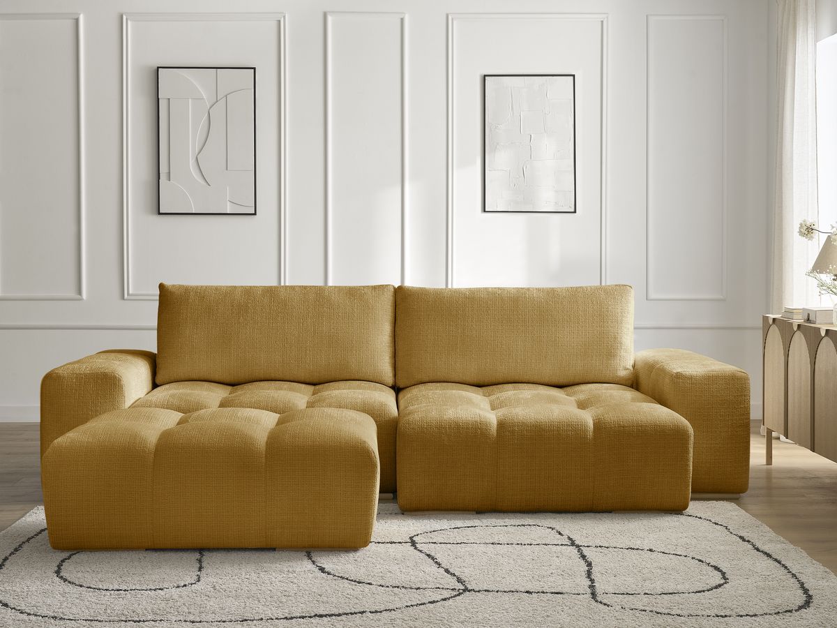 Bobochic Anakin Ecksofa mit Pouf, 2 Kissen Strukturstoff Gelb