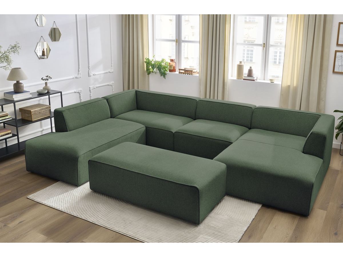 Bobochic Megeve Wohnlandschaft mit Pouf Melange-Stoff Grün Ecke rechts