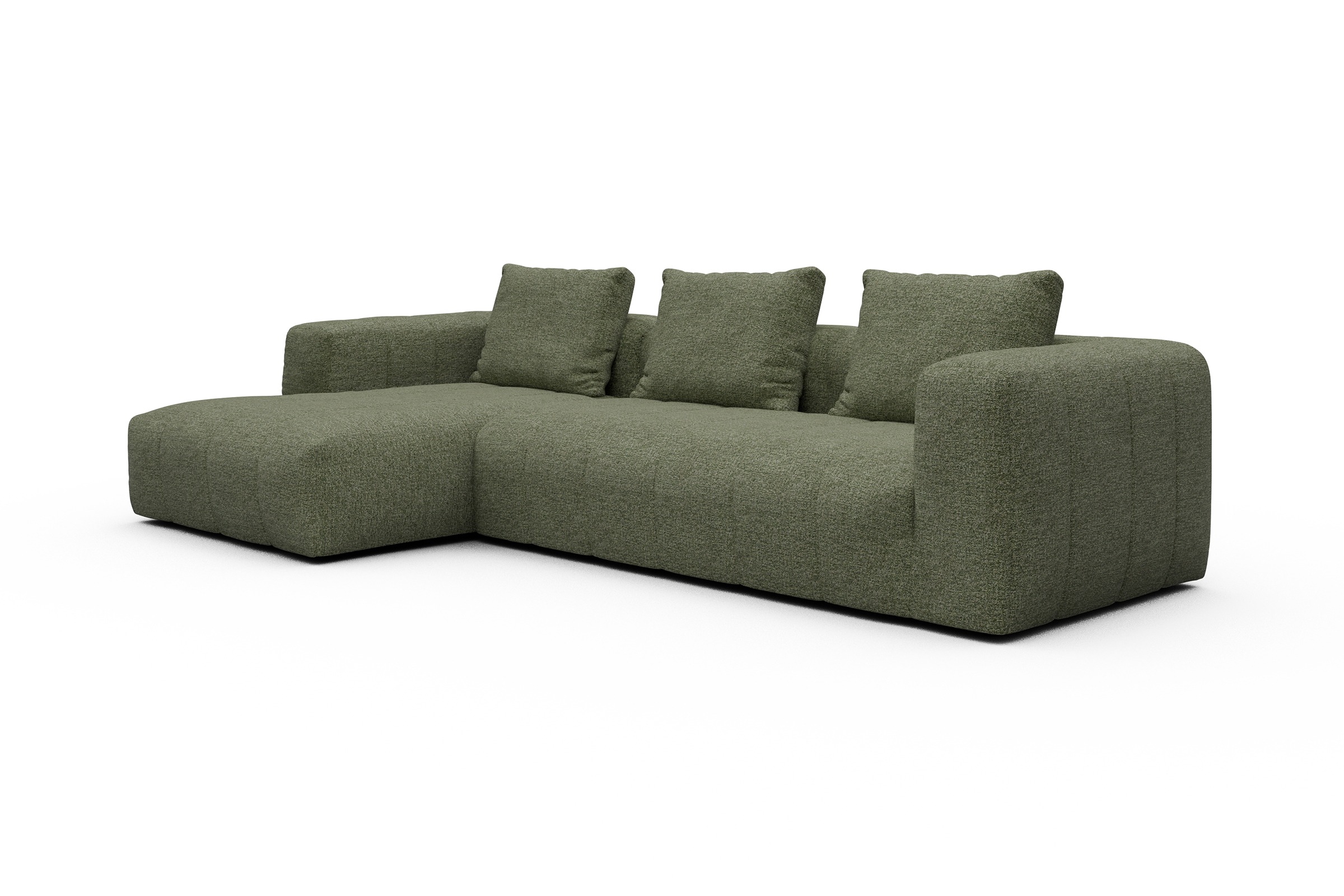 Ecksofa Hugo 2,5-Sitzer Armlehne rechts mit Chaiselongue Carreno-Vivid-Green
