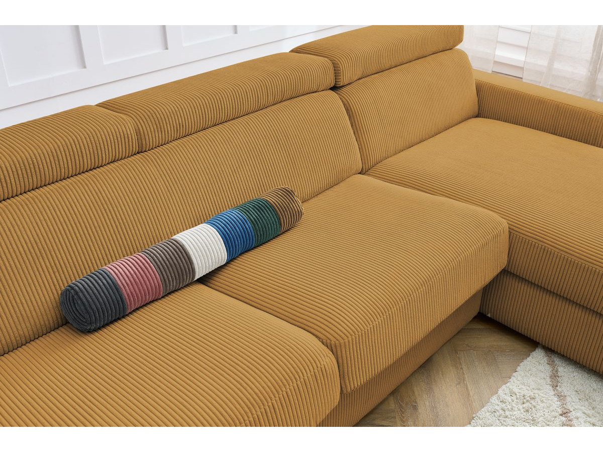 Bobochic Monaco Ecksofa mit Schlaffunktion und Bettkasten Cordsamt Gelb, Liegefläche 140 × 190 cm