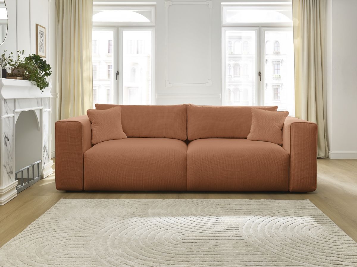 Bobochic Ezechiel Schlafsofa 3-Sitzer mit Bettkasten Melange-Stoff Orange