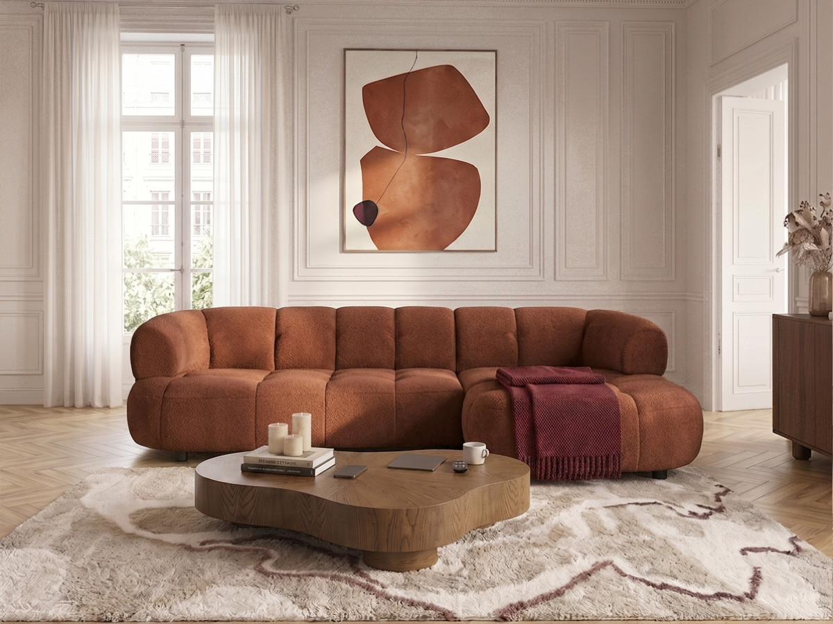 Bobochic Lovely Ecksofa mit Schlaffunktion Stoff Orange Ecke rechts