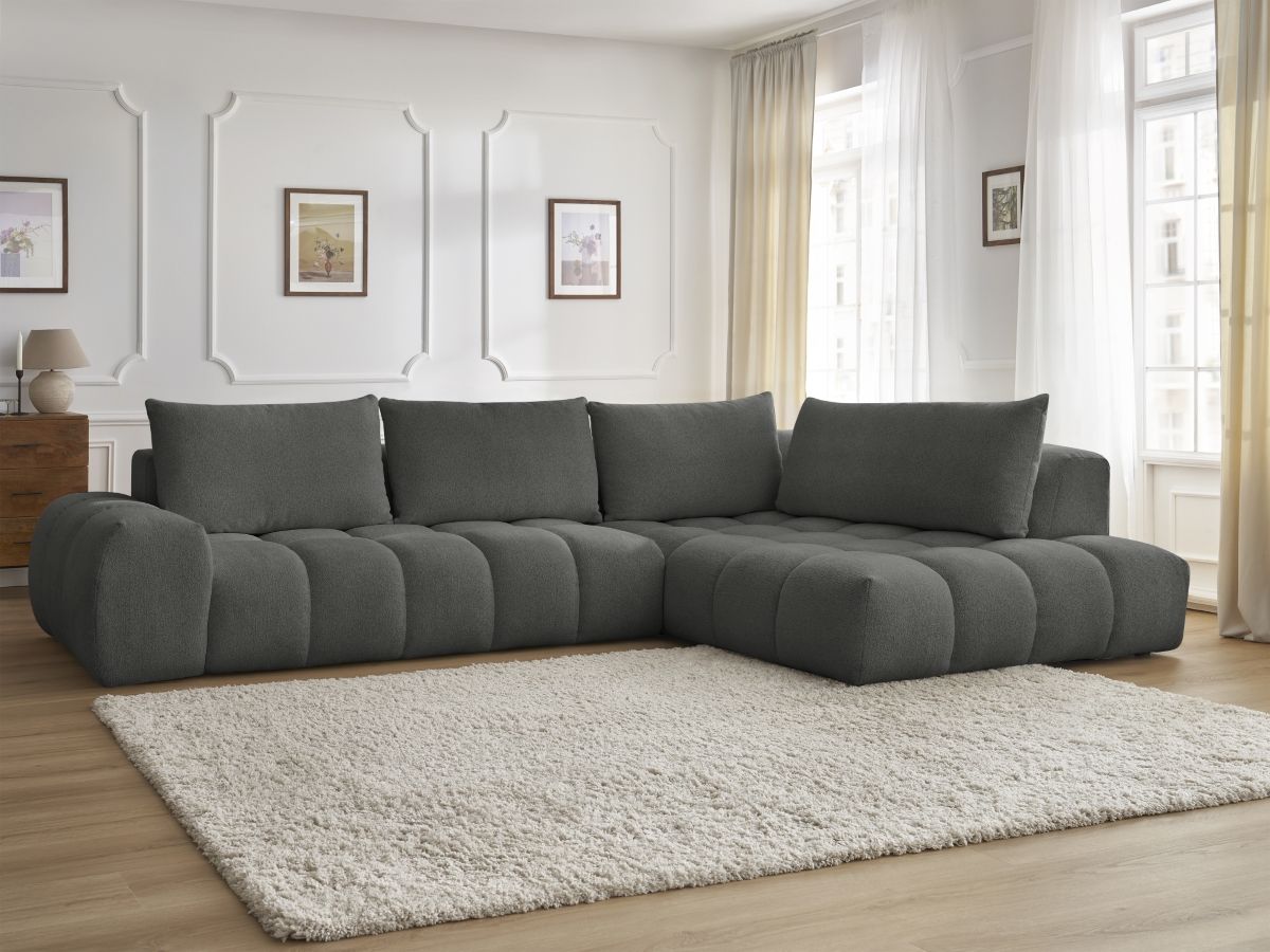 Bobochic Everest Ecksofa, 4 Kissen Melange-Stoff Dunkelgrau Ecke rechts
