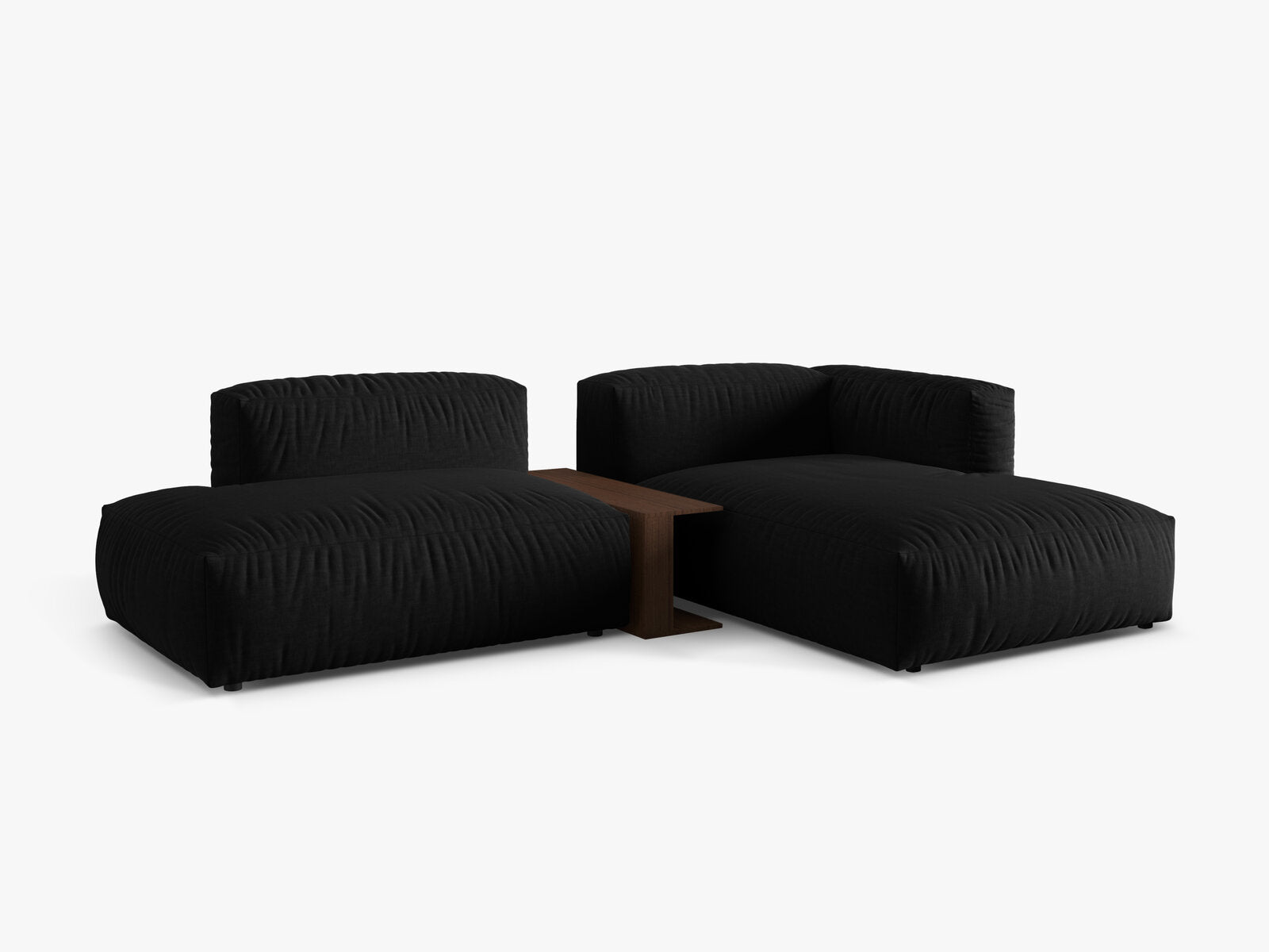 Micadoni Ecksofa Martina 2-Sitzer mit Couchtisch Rechts Strukturierter Stoff Schwarz