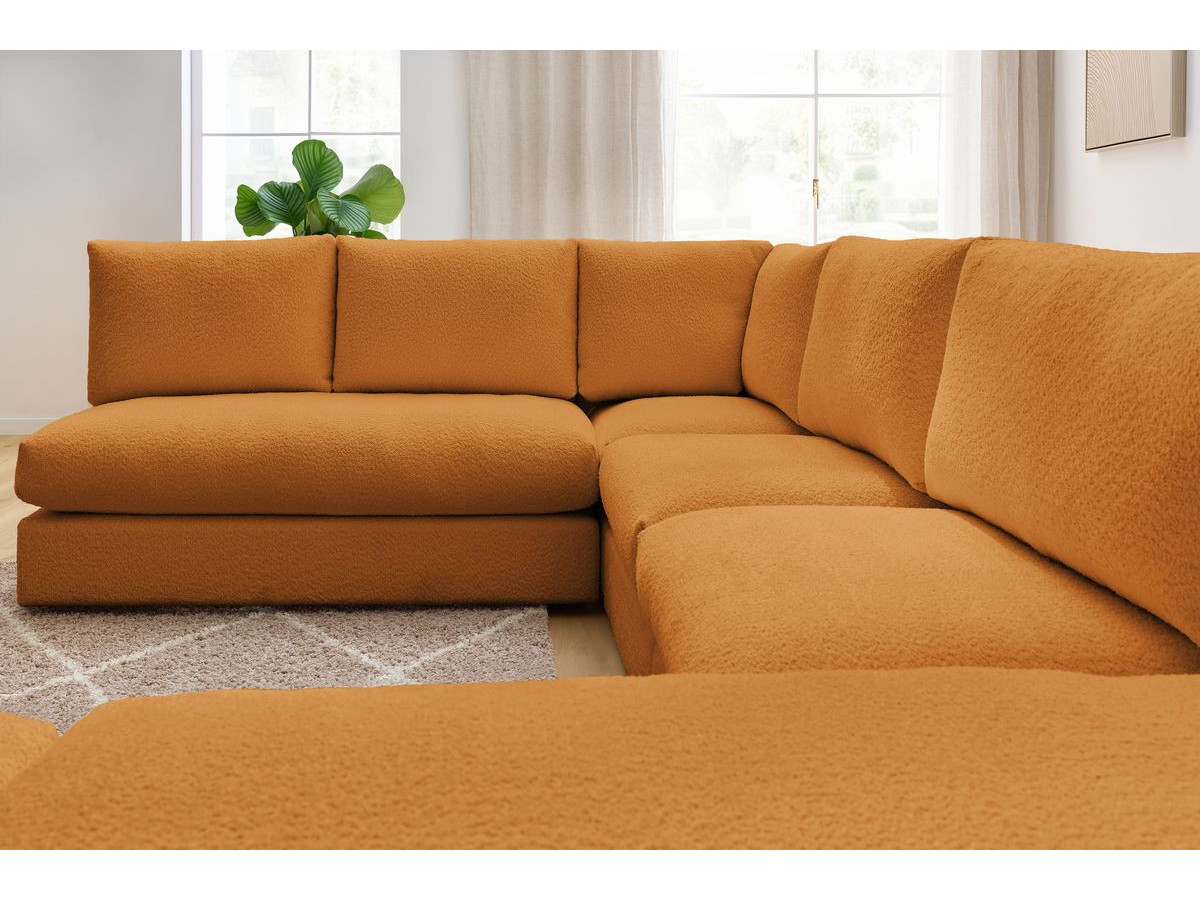 Bobochic Paris Ecksofa mit Pouf 369 × 262 cm Bouclé-Stoff Gelb