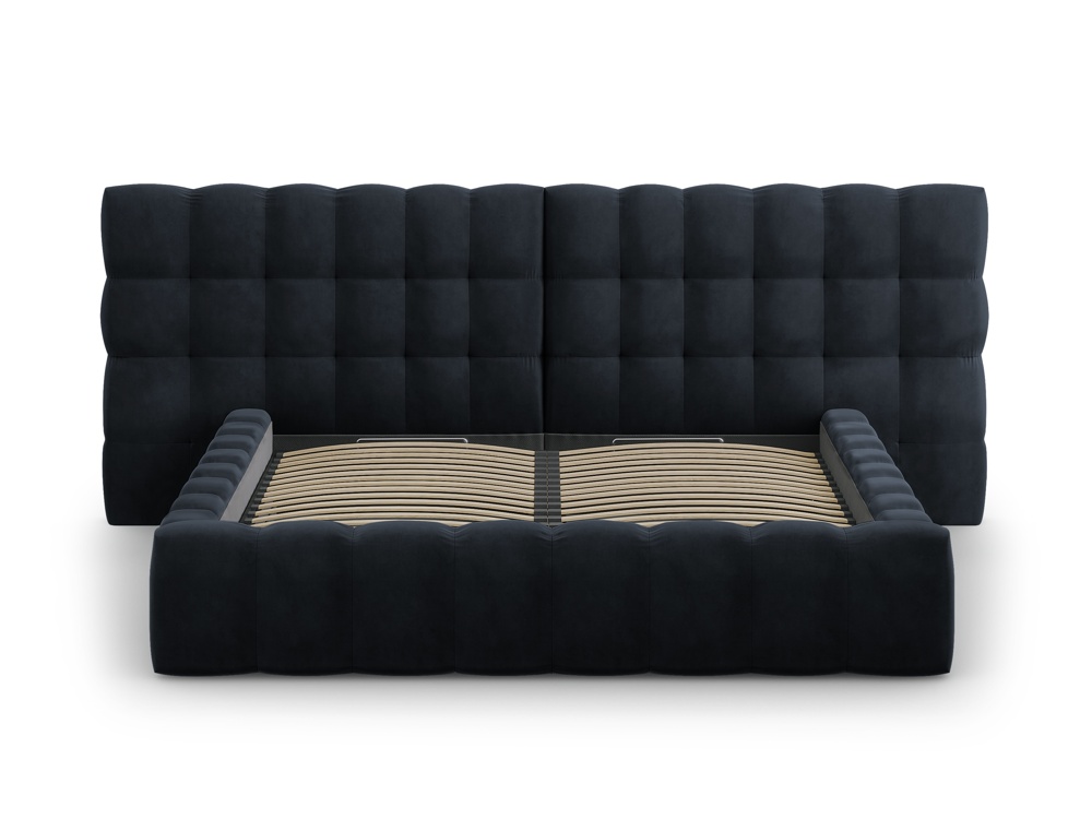Cosmopolitan Design Stauraumbett mit doppeltem Kopfteil Bali 140x200 Samt Bluvel Dunkelblau