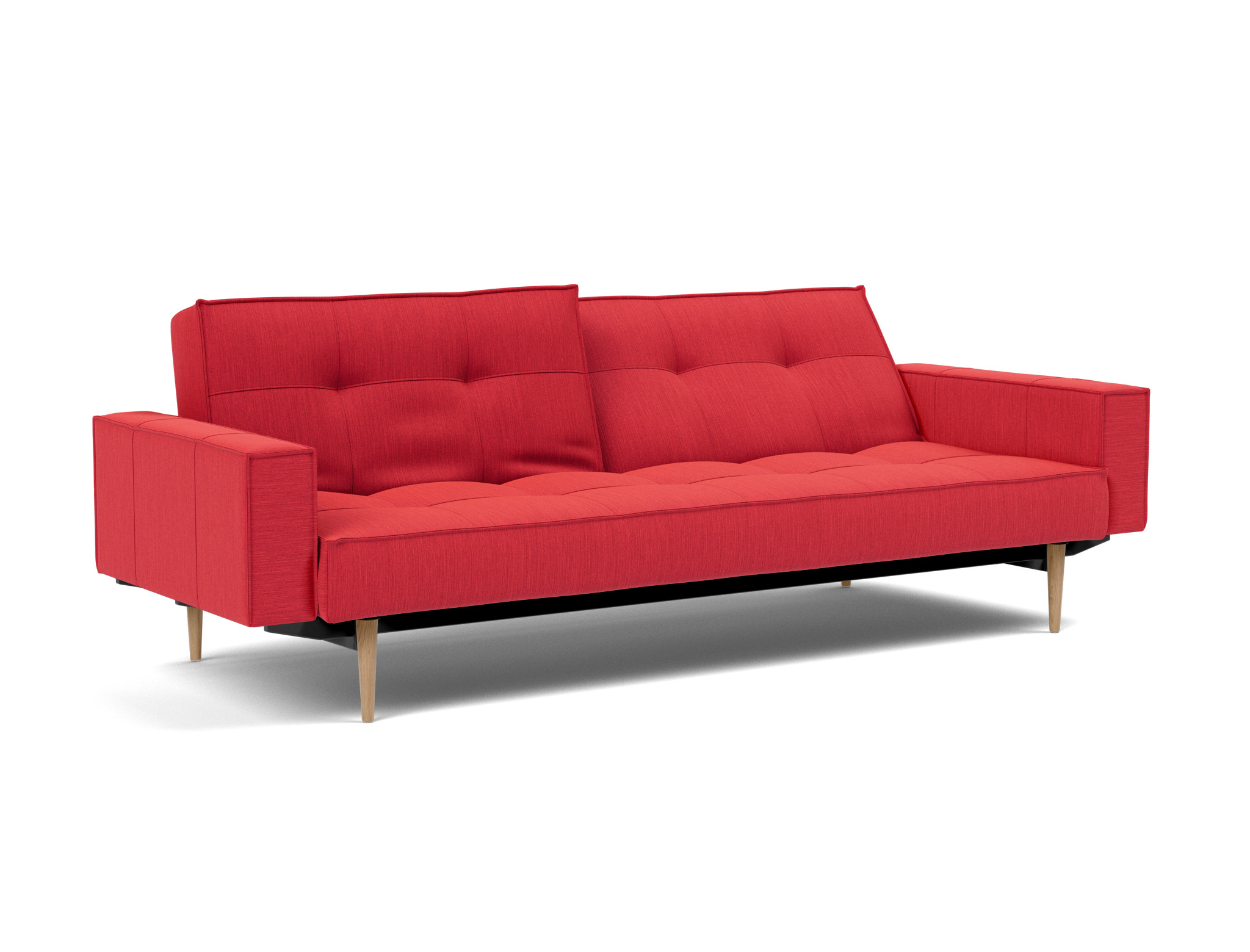 Schlafsofa Splitback mit Armlehnen Flachgewebe Elegance 511-Red Beine Styletto Eiche hell