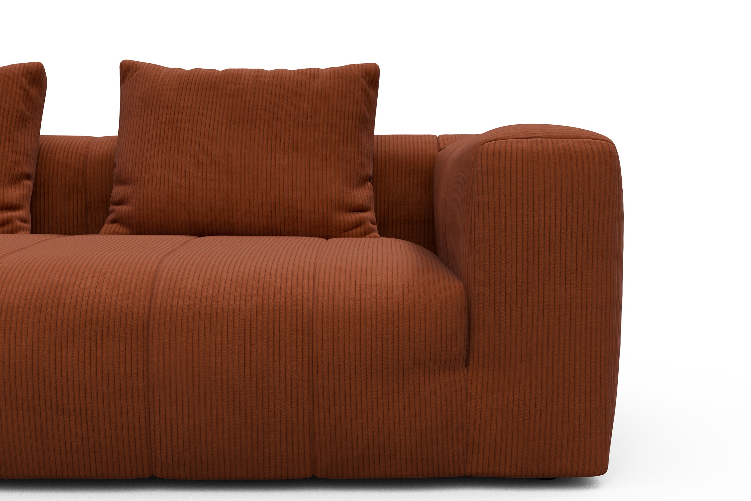 Ecksofa Hugo 2,5-Sitzer Armlehne rechts mit Chaiselongue Corduroy-Burnt-Orange