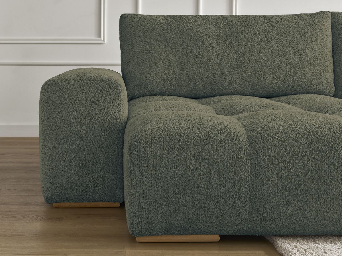 Bobochic Anakin Wohnlandschaft, Liegefläche 137 × 382 cm, 3 Kissen Bouclé-Stoff Grün